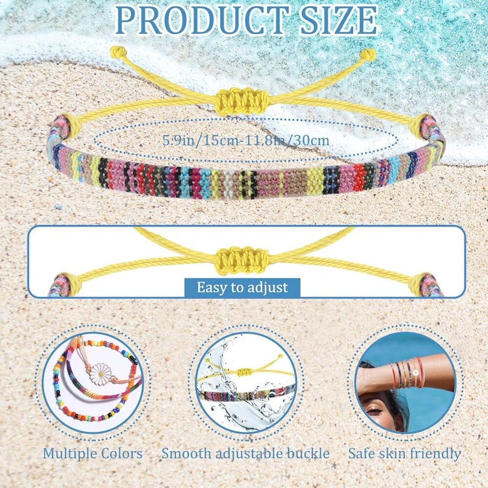 24 Pieces Waterproof String Bracelets for Women Surfer Wave Boho Bracelet Adjust - Picture 2 of 9